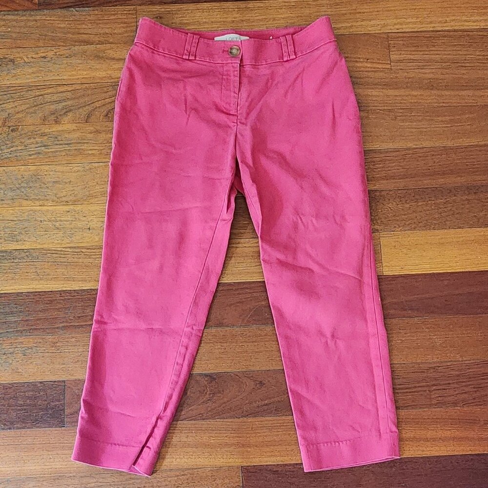 LOFT Hot Pink Julie Cotton/Spandex Cropped Pants Size 4 Petite